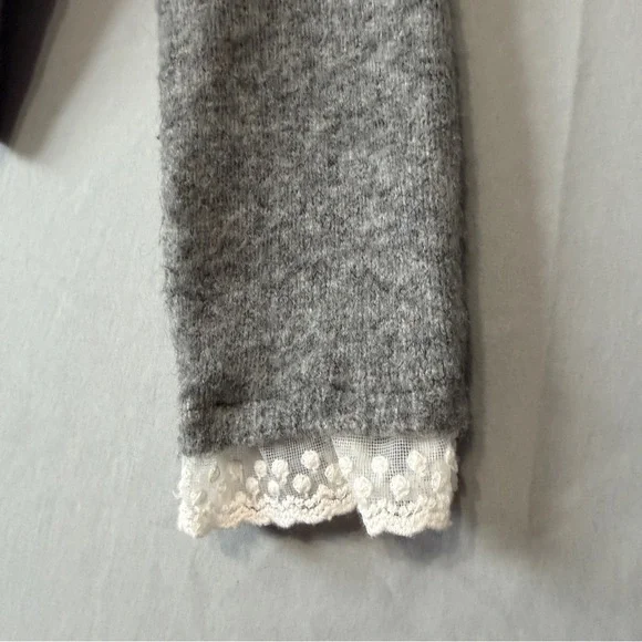 Zara Womens Mock Neck Lace Trim Knit Sweater Size S Grey Victorian Feminine 80s - Picture 5 of 6